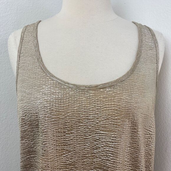 XXI Silver Gold Tank Top Med Textured Knit Scoop Neck Boho Gypsy Fairy Festival - Picture 2 of 8